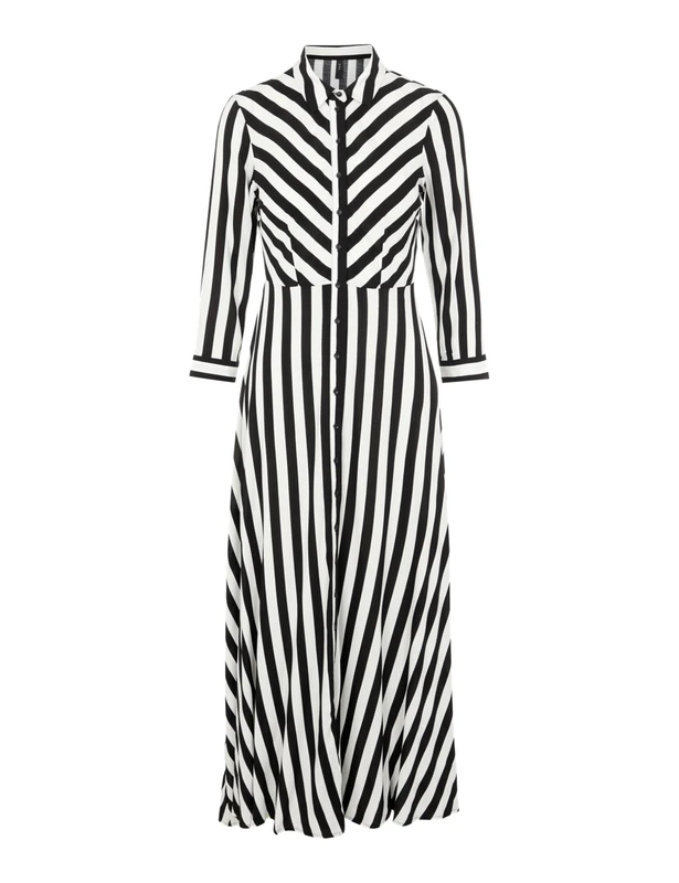 YAS Women's Yassavanna Long Shirt Dress S. Noos Dress, Black/Stripes:w White Stripes, XXL