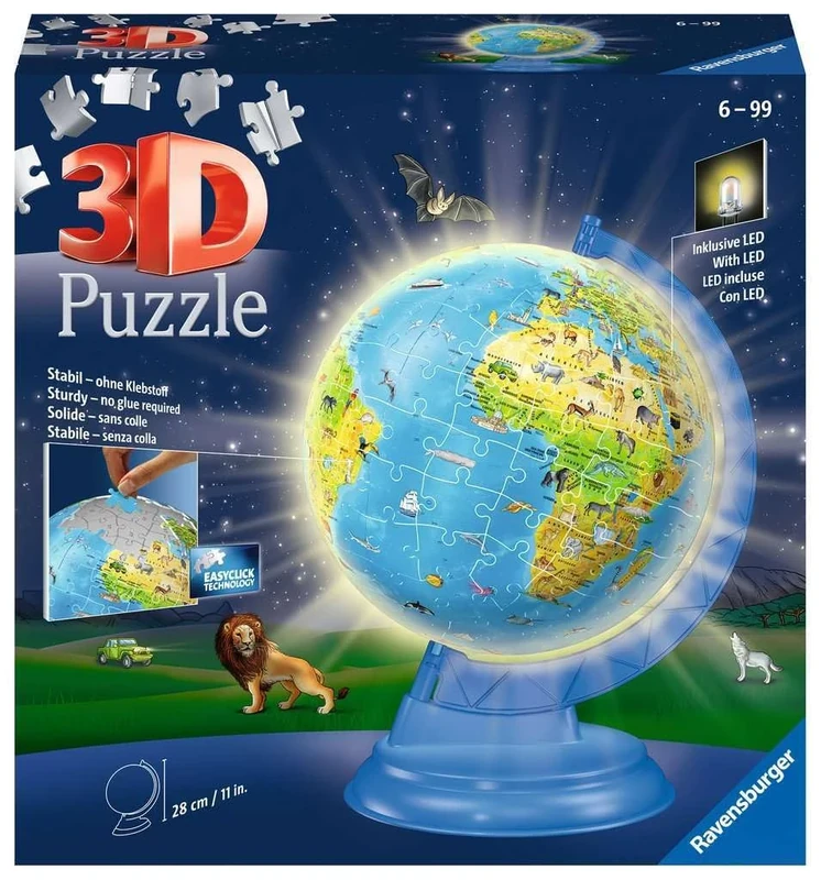 Ravensburger 3D Puzzle 11274 - Children's Globe with Light in German - 180 Pieces - Illuminated Globe for Children from 6 Years