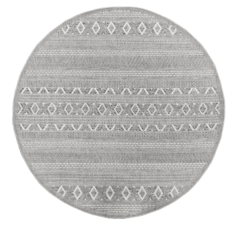 Mia's Adora Modern Rug, Boho Style, Suitable for Indoor and Outdoor Use, Especially Flat, Ideal for Kitchen and Dining Room, But Also for Balcony or Patio, Design 1, 95 Grey, 160 cm Round