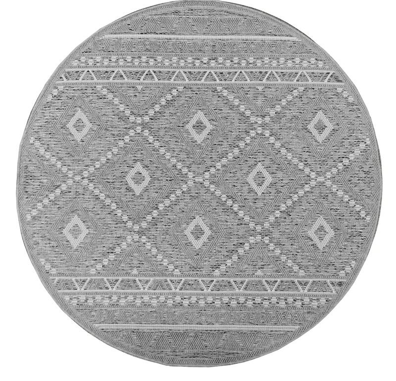 Mia's Adora Modern Rug, Boho Style, Suitable for Indoor and Outdoor Use, Especially Flat, Ideal for Kitchen and Dining Room, But Also for Balcony or Patio, Design 2, 95 Grey, 160 cm Round