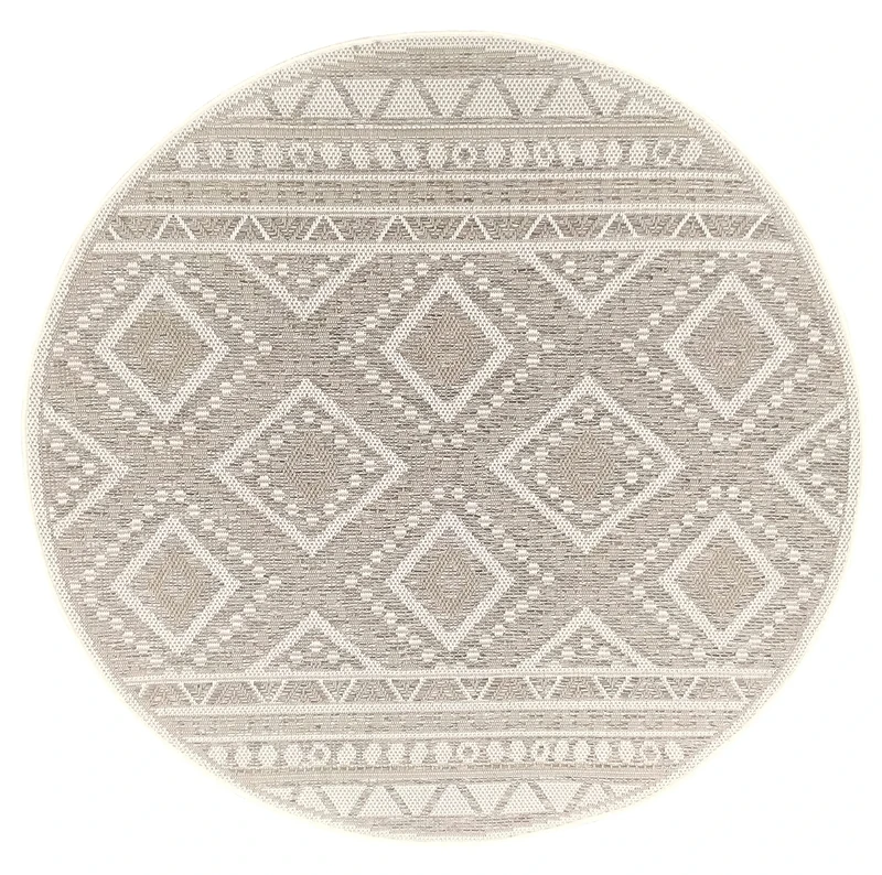 Mia's Adora Modern Rug, Boho Style, Suitable for Indoor and Outdoor Use, Especially Flat, Ideal for Kitchen and Dining Room, But Also for Balcony or Patio, Design 2, 760 Beige, 160 cm Round
