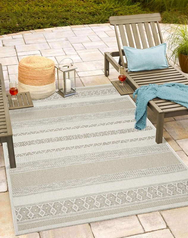Mia's Adora Modern Rug, Boho Style, Suitable for Indoor and Outdoor Use, Especially Flat, Ideal for Kitchen and Dining Room, But Also for Balcony or Patio, Design 1, 760 Beige, 160 cm Round