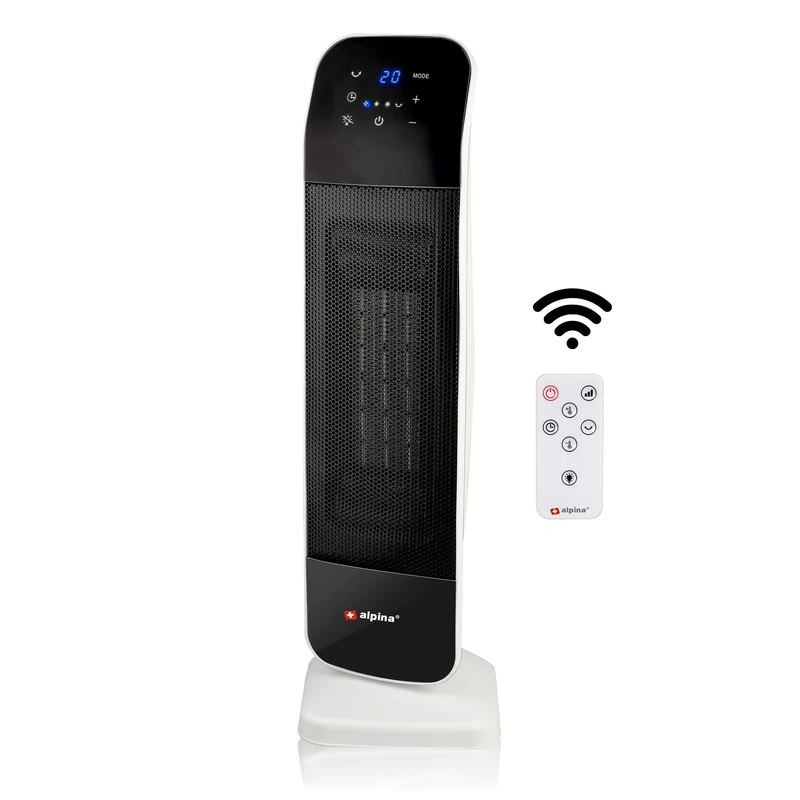 alpina Booster Heater and Fan with Remote Control - Oscillating Column Fan with Timer - Adjustable Temperature from 15 to 35°C - Black