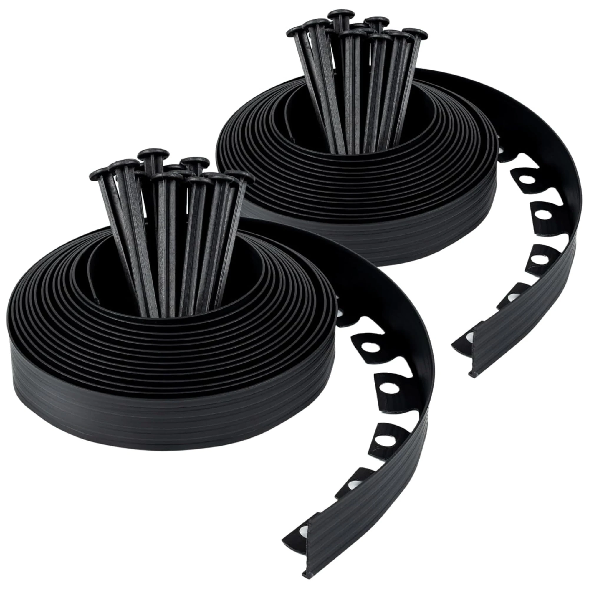 Flexible Lawn Edging 20 m with 60 Securing Pegs - Plastic Garden Edging Border - Easy Installation - Height 5 cm, Black