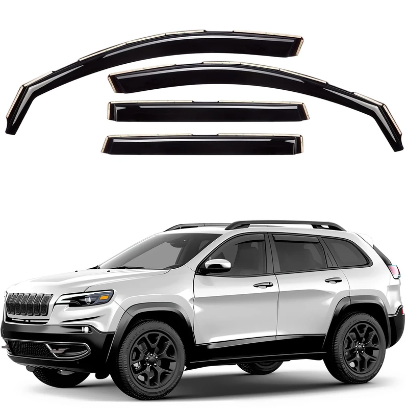 GrandWheel Co Smoke Tinted in-Channel Side Window Vent Visor Deflectors Rain Guards Compatible with Jeep Cherokee 2014-2022 - 4pcs. GW0098