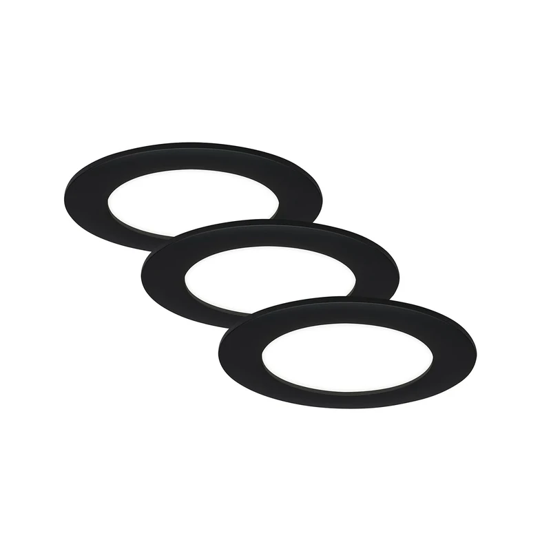 BRILONER Leuchten 7115-435 Recessed LED Lights, Set of 3, Ceiling Lights Each 7 Watt, 600 Lumens, 4,000 Kelvin, IP44, Matte Black, 120 x 28 mm (D x H)