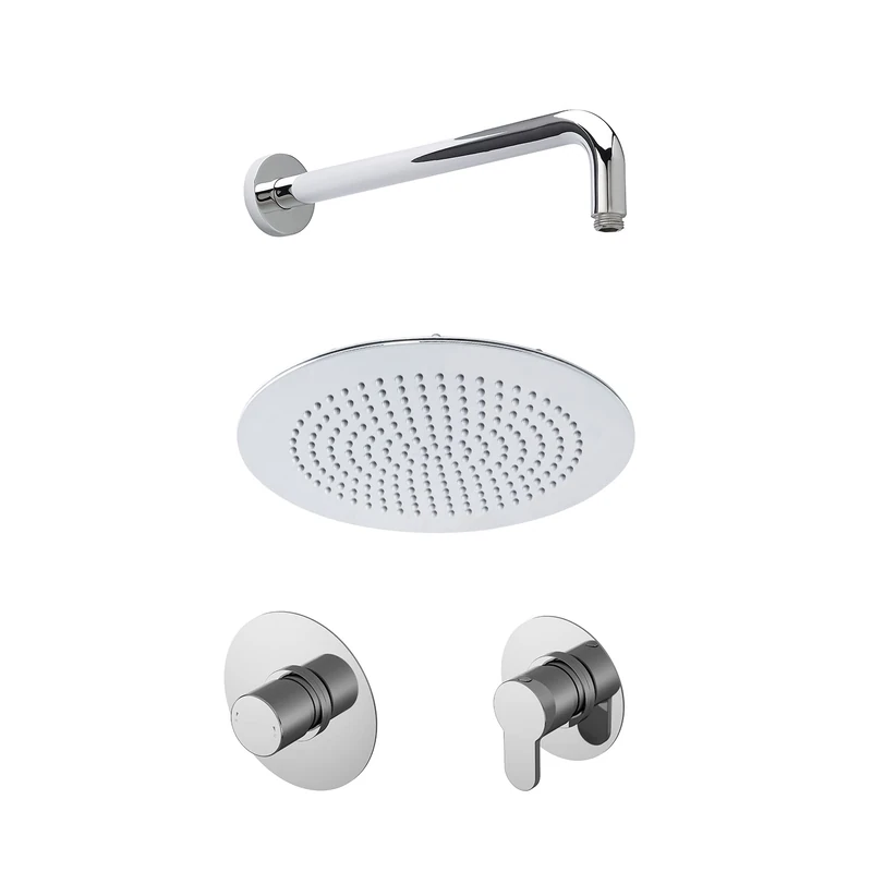 nuie SBR124ST1 Arvan Spa Modern Bathroom Shower Bundle with Temperature Valve, Stop Tap, Wall Mount Arm and Fixed Shower Head, 830mm, Chrome