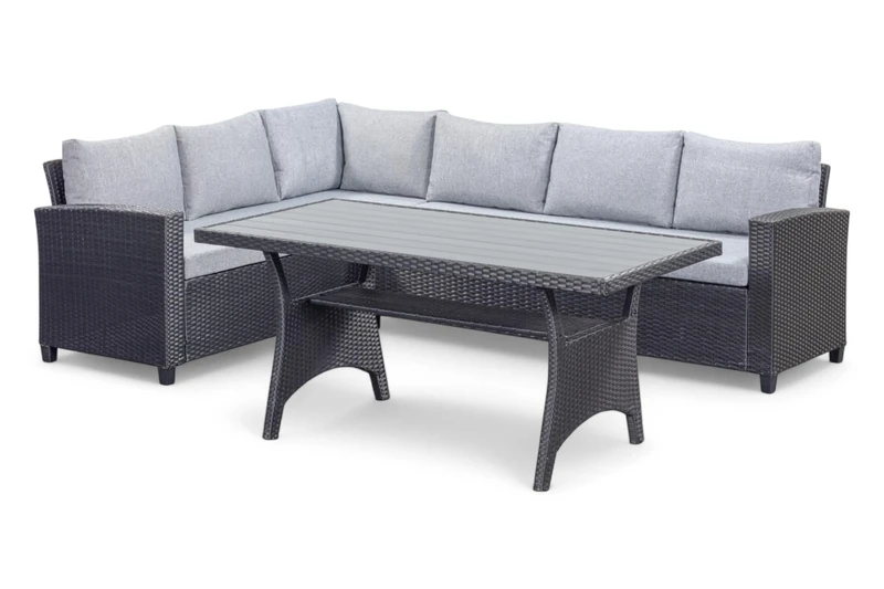 Out & Out Original Black Stockholm 5-Seater Rattan Corner Lounge Set w/Table (Up to 6 Seats) - Modern, Polyrattan, Maintenance-Free Outdoor Furniture