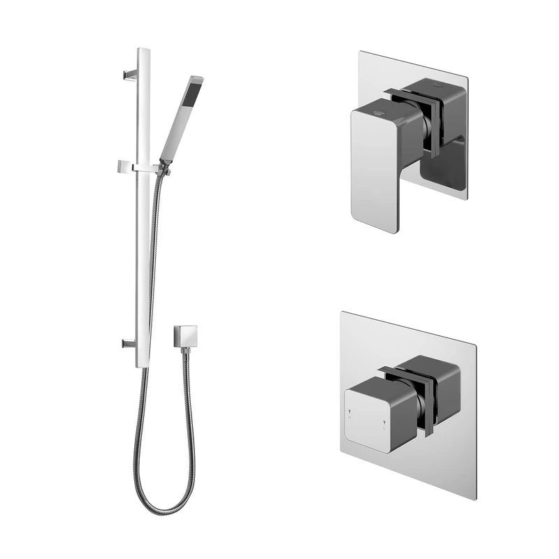 nuie SBS127ST1 Windon Spa Modern Bathroom Shower Bundle with Temperature Valve, Stop Tap and Slide Rail Kit, 685mm, Chrome