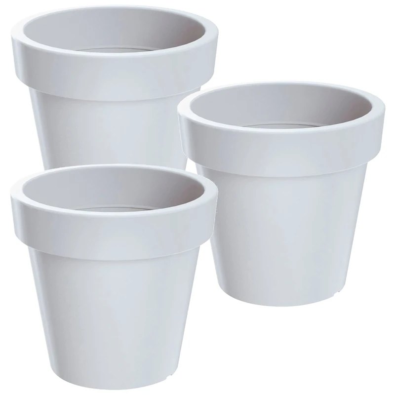 WELLHOME 3 x Lofly Plastic Planter in White 24.5 (L) x 24.5 (W) x 22.5 (H) cm