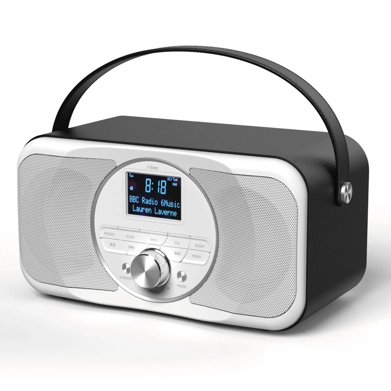 i-box DAB Radio Portable, DAB Plus Radio, FM Radio, Portable Bluetooth Speaker, Digital Radio, USB Charging for 15 Hours Playback, 20W Stereo Speakers, Rechargeable, LED Display, Dynamic Range Control