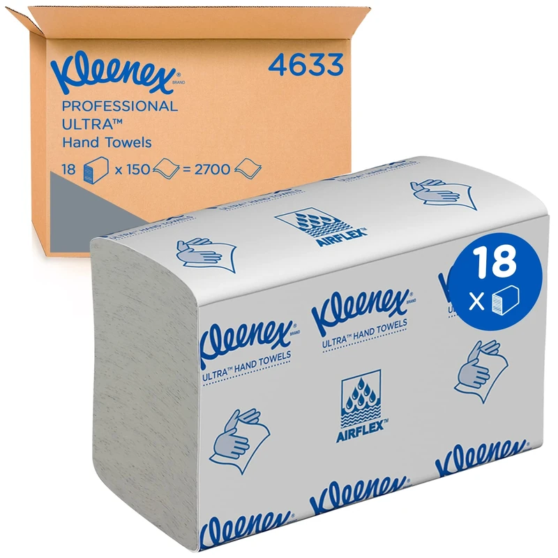 Kleenex Ultra Folded Hand Towels, White, Soft & Highly Absorbent, Airflex Technology, FSC Certified Premium Paper Towels for Commercial Washrooms, 18 Packs x 150 Sheets (2,700 Total), Model Nr. 4633