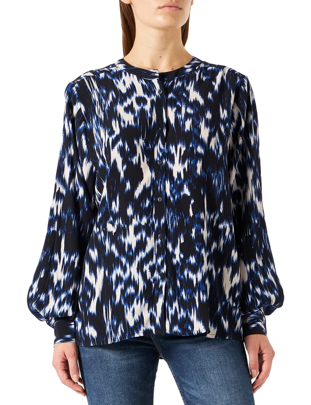 Part Two Women's Ryapw Sh Shirt, Dark Navy Ikat Print, 12 (M)