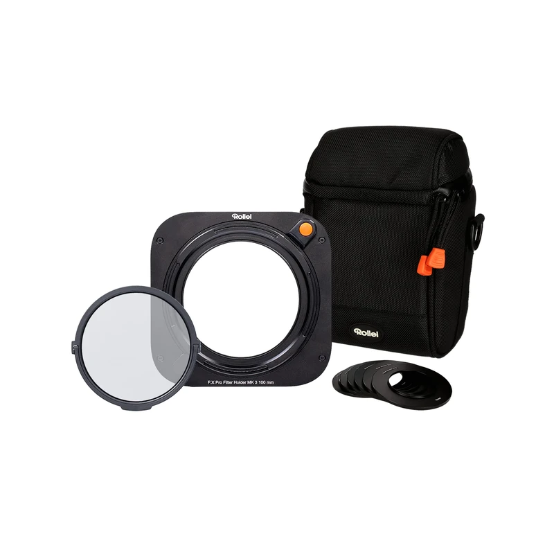 Rollei MK 3 Filter Holder Set Rectangular Filter Holder Including Magnetic CPL Filter Made of Gorlilla® Glass, Adapter Rings from 52 to 82 mm and Filter Bag