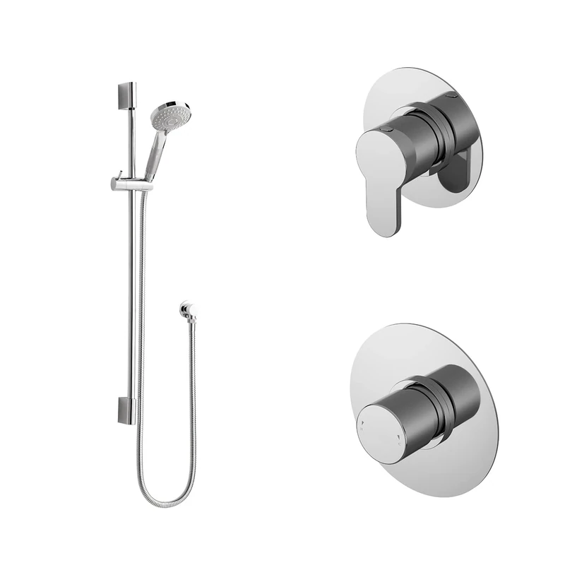 nuie SBR126ST1 Arvan Spa Modern Bathroom Shower Bundle with Temperature Valve, Stop Tap and Slimline Slide Rail Kit, 830mm, Chrome