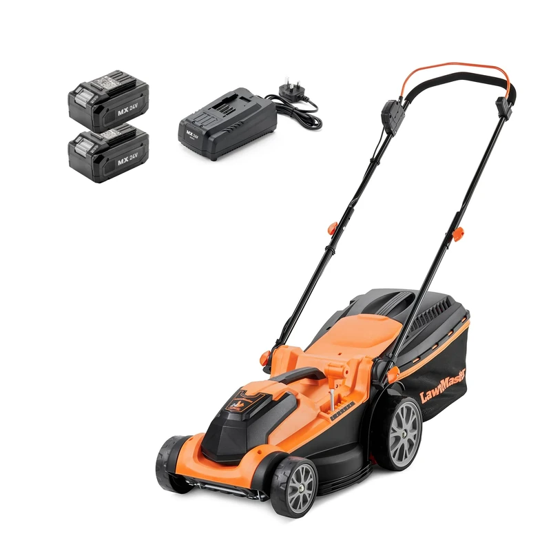 LawnMaster MX 24V 37cm Cordless Lawnmower with a 4.0Ah Lithium Ion Battery, Spare Battery, a Fast Charger and Rear Roller (37cm Mower)