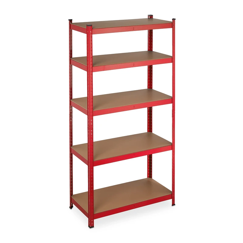 Relaxdays Heavy-Duty Shelving, Interlocking, Max. Load 875 kg, 5 Shelves, Garage, Steel, HxWxD: 180 x 90 x 45 cm, Red
