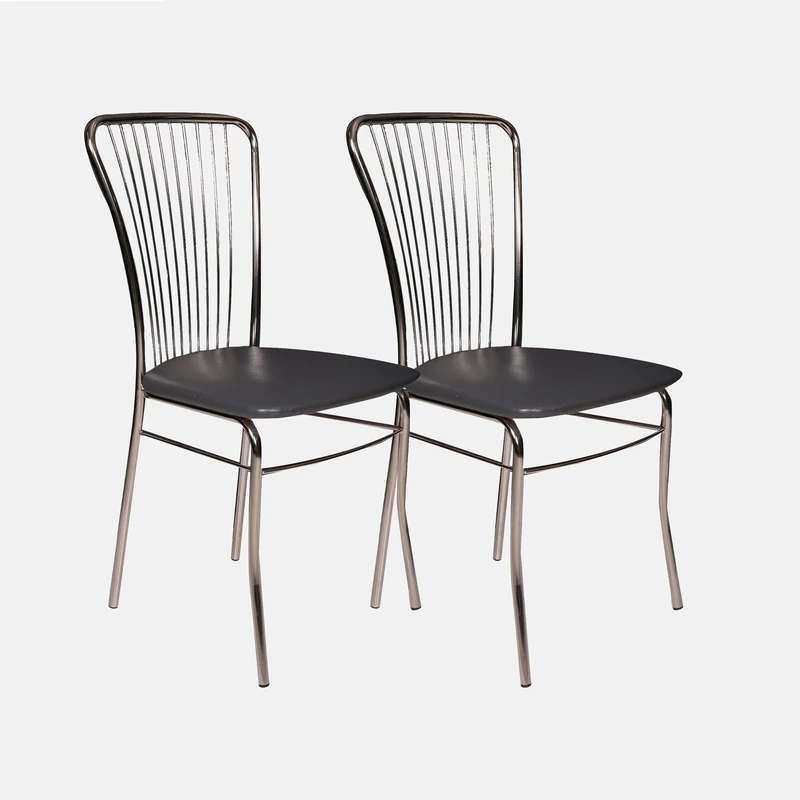 Dmora - Set of 2 modern chairs in eco-leather, for dining room, kitchen or living room, cm 45x45h93, black Anthracite