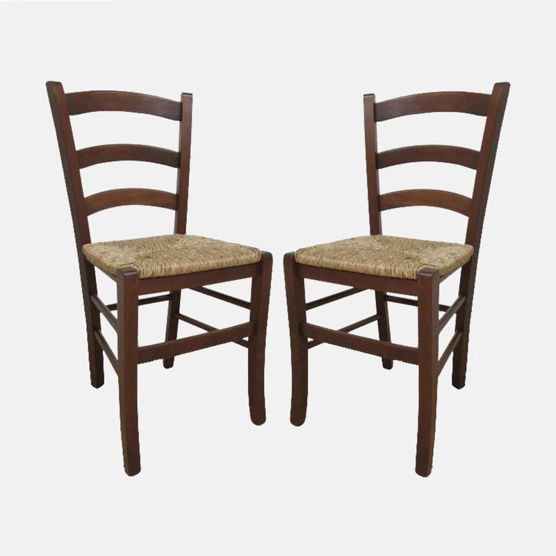 Dmora - Set of 2 classic wooden chairs, for dining room, kitchen or living room, Made in Italy, cm 44x45h87, Seat h cm 43, Walnut color