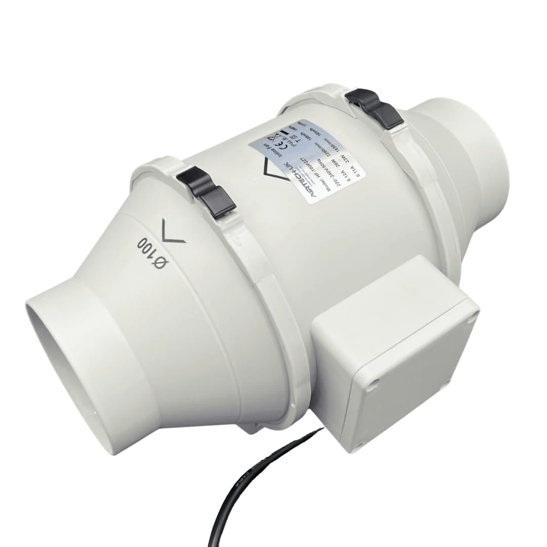 AirTech-UK Elite Inline Extractor Fan 100mm / 4 inches - Dual Speed Bathroom Extractor Fan with Timer - Silent and High Power Inline Fan for Bathroom - Ceiling, Toilet, Loft installation