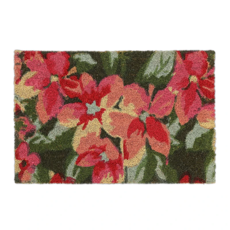 Relaxdays Doormat Coir Flower Blossom, 40 x 60 cm, Door Mat Inside & Outside, Non-Slip Wiper, Rectangular, Multicoloured