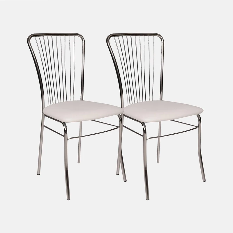 Dmora - Set of 2 modern chairs in eco-leather, for dining room, kitchen or living room, cm 54x45h93, white color