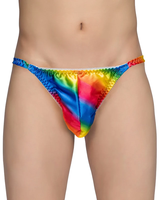 Satini Men's Satin Tanga Bikini Briefs - Rainbow, XXL