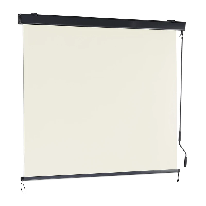 Relaxdays Vertical Awning, 250 x 160 cm, Outdoor Roller Blind with Crank, Sun Protection & Privacy Screen, Balcony & Patio, Beige, 80% polyester 20% aluminium