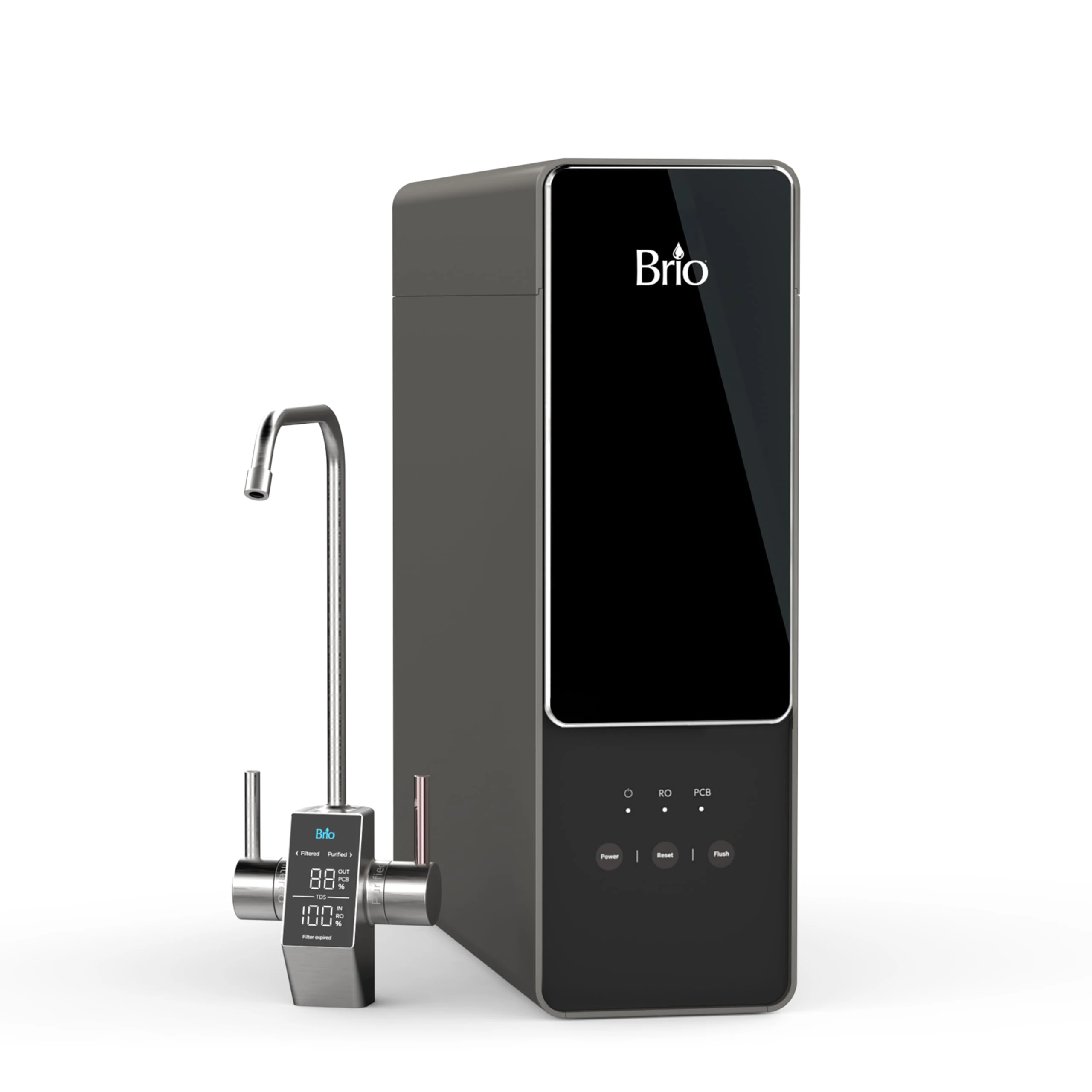 Brio Aquus TROE600COL Reverse Osmosis Water Tankless Filtration System, 600 Gallons Per Day, 1.5:1 Pure to Waste, Smart Faucet with TDS Meter, Composite and RO Filters, Black