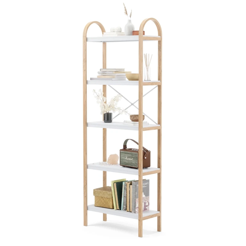 Umbra Bellwood Five-Tier Shelf Book Case Display with 5 Shelves, White/Natural