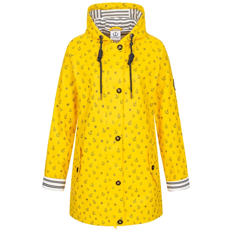 Ankerglut Women's Damen Friesennerz Regenmantel Regenjacke mit Kapuze Wasserdicht Wetterfest Windbreaker Übergangsjacke #ankerglutzauber Rain Jacket, Yellow, 52