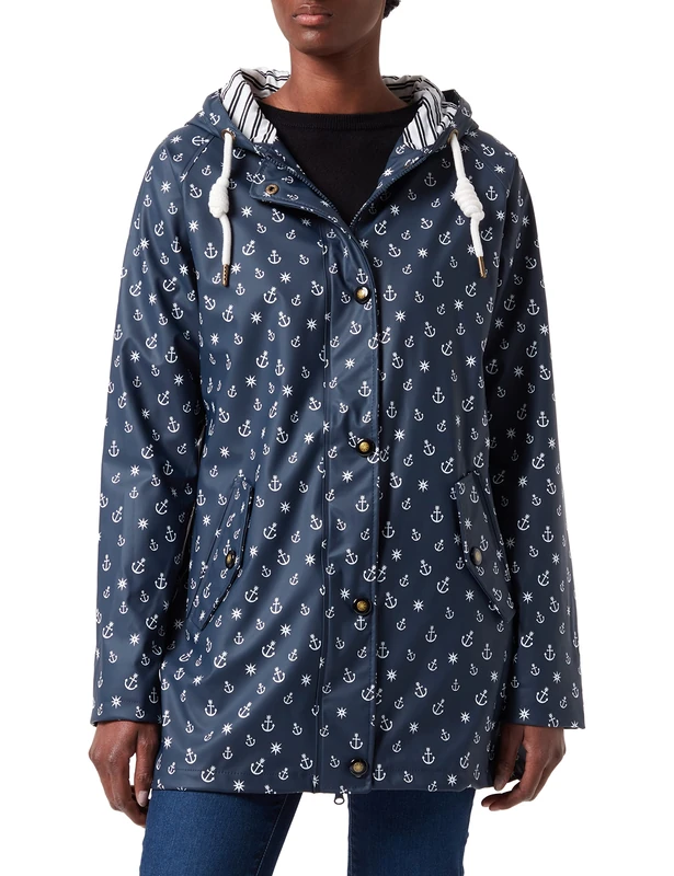 Ankerglut Women's Damen Friesennerz Regenmantel Regenjacke mit Kapuze Wasserdicht Wetterfest Windbreaker Übergangsjacke #ankerglutzauber Rain Jacket, Navy, 34 - Image 1