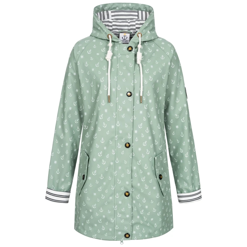 Ankerglut Women's Damen Friesennerz Regenmantel Regenjacke mit Kapuze Wasserdicht Wetterfest Windbreaker Übergangsjacke #ankerglutzauber Rain Jacket, slategray, 46