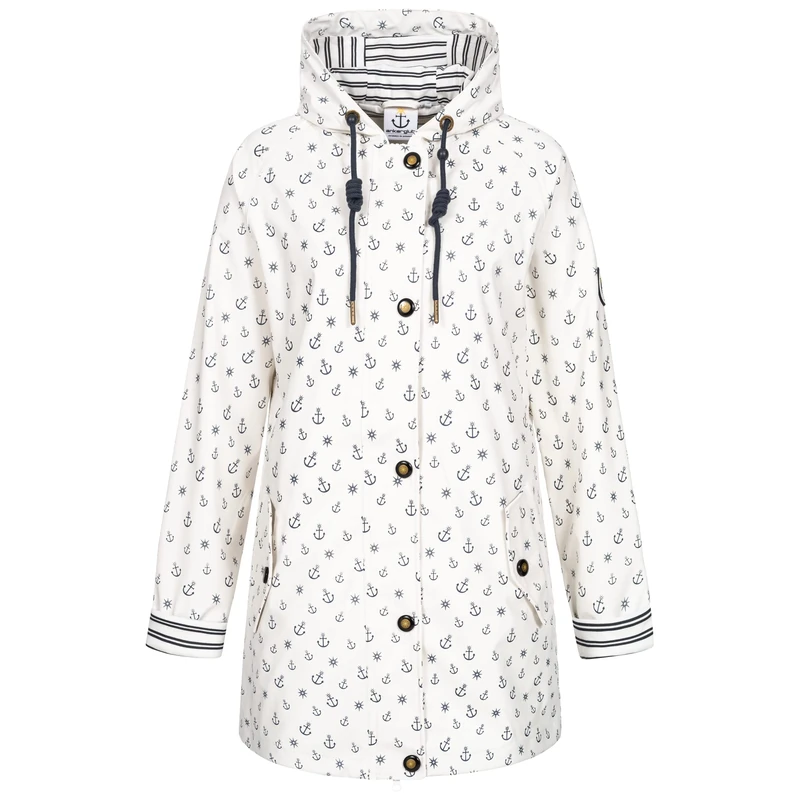 Ankerglut Women's Damen Friesennerz Regenmantel Regenjacke mit Kapuze Wasserdicht Wetterfest Windbreaker Übergangsjacke #ankerglutzauber Rain Jacket, White, 48