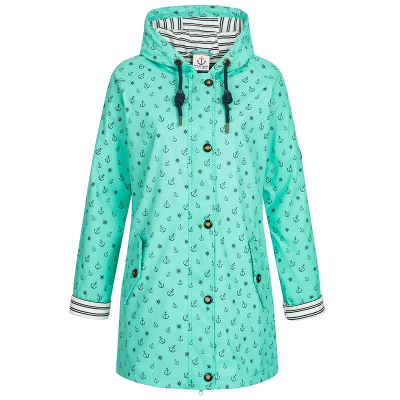 Ankerglut Women's Damen Friesennerz Regenmantel Regenjacke mit Kapuze Wasserdicht Wetterfest Windbreaker Übergangsjacke #ankerglutzauber Rain Jacket, turqoiuse, 34