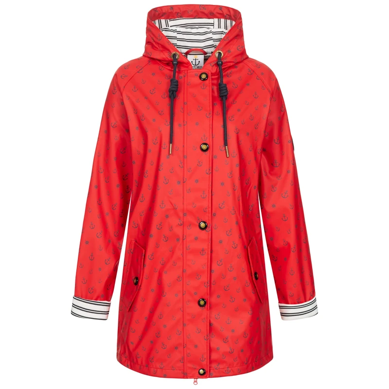 Ankerglut Women's Damen Friesennerz Regenmantel Regenjacke mit Kapuze Wasserdicht Wetterfest Windbreaker Übergangsjacke #ankerglutzauber Rain Jacket, Red, 46