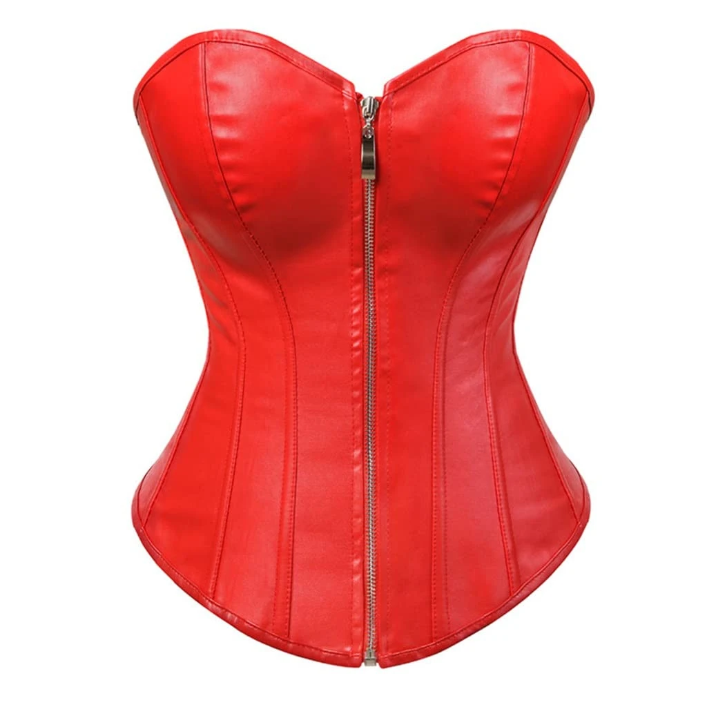 Corsets Sexy Zip Front Plus Size Women's Bustier and Corset Lingerie Tops Leather Steampunk S-6xl (Color : Black, Size : XXL Code) (Red M code)