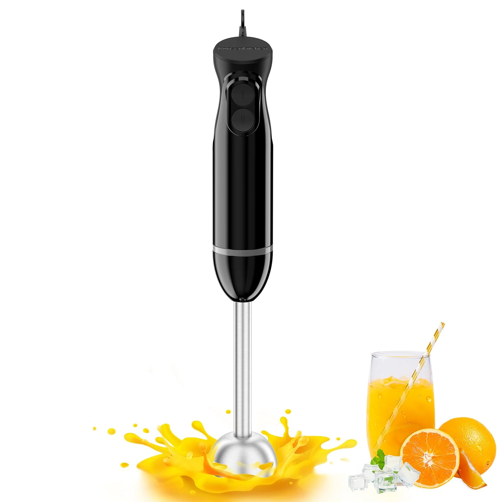 Bonsenkitchen Hand Blender, 2 Speeds Immersion Blender Handheld, Stick Blender Electric with Stainless Steel Blade for Making Baby Food, Soups, Sauce, HB3201 (Black)