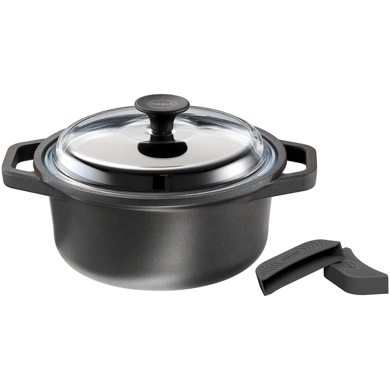 RÖSLE Cadini Cooking Pot, High-Quality Cast Aluminium Pot with Scratch-Resistant Non-Stick Coating, Recycled Aluminium, Glass Lid, Suitable for Induction Cookers, Dishwasher Safe, 2