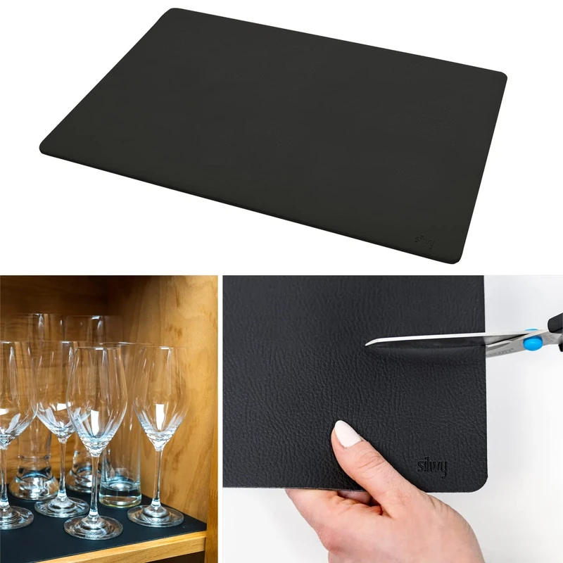 Silwy® Metal Mat Black in Leather Look for Storing Magnetic Harness, 36 x 27 cm, Can Be Cut to Size, Perfect for Caravanning and Boating