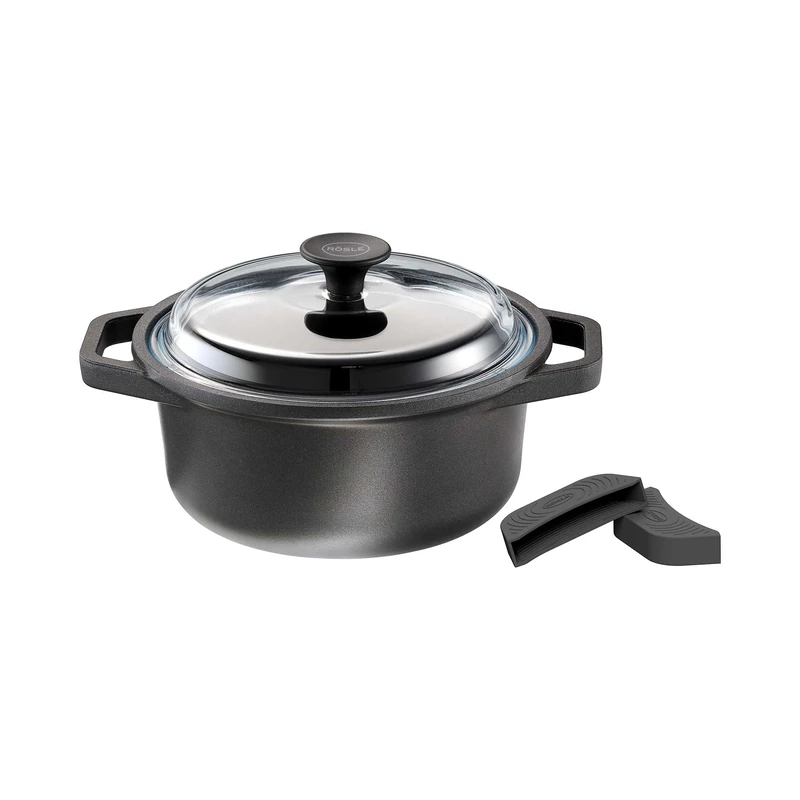 RÖSLE CADINI Cooking Pot, High-Quality Cast Aluminium Pot with Scratch-Resistant Non-Stick Coating, 100% Recycled Aluminium, Glass Lid, Suitable for Induction Cookers, Dishwasher Safe, 20 cm