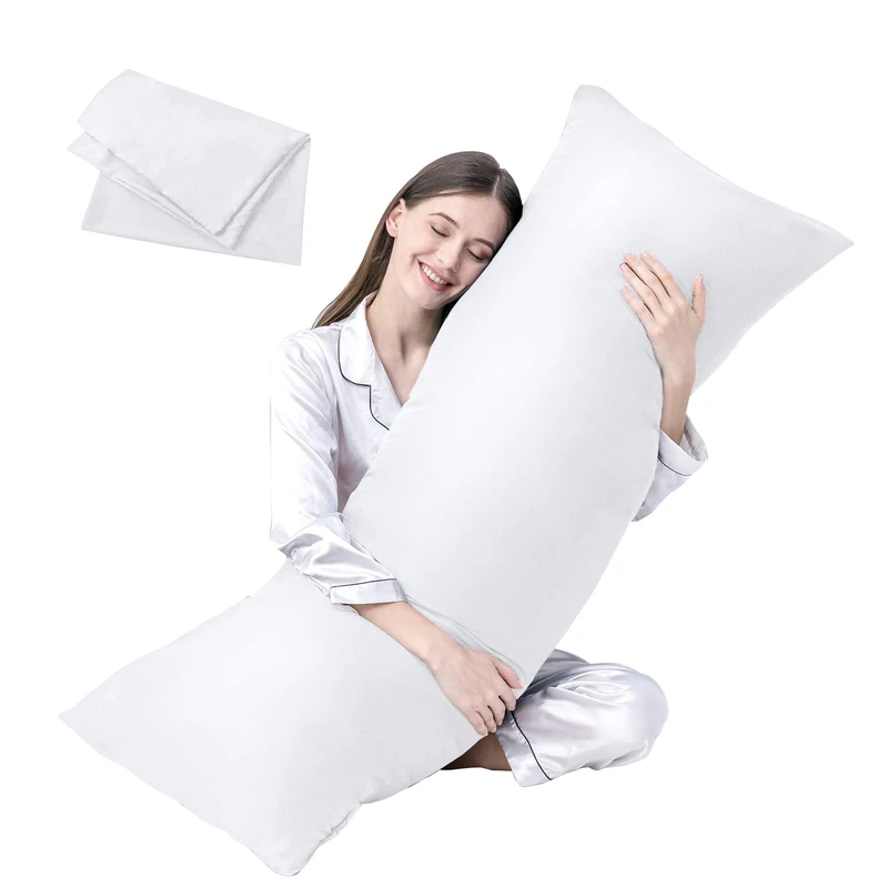 DOWNCOOL Luxury Full Body Pillow Insert with Fiber Cover - Ultra Soft Body Pillow for Sleeping - Breathable Long Bed Pillow Insert, 20"x54"(White, with Cover)