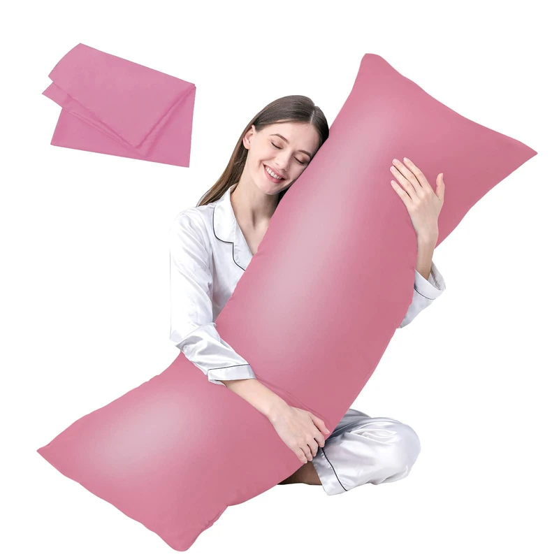 DOWNCOOL Luxury Full Body Pillow Insert with Fiber Cover - Ultra Soft Body Pillow for Sleeping - Breathable Long Bed Pillow Insert, 20"x54"(Pink, with Cover)