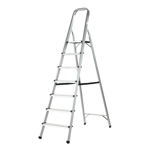 Aluminium Step Ladder 7 Step, Non Slip Treads Safety Step Ladders for Household Office Kitchen Garage,150 kg Capacity