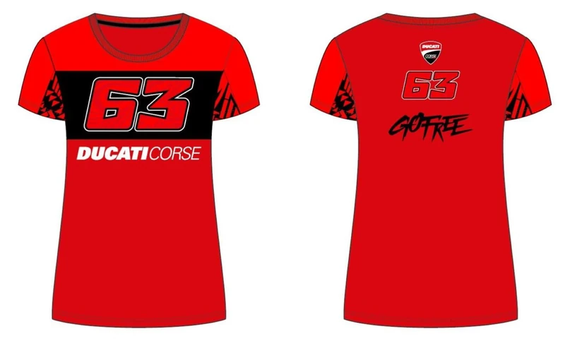 63 Bagnaia T-Shirt - Ducati Dual Line, Women, XS, Red - Image 1