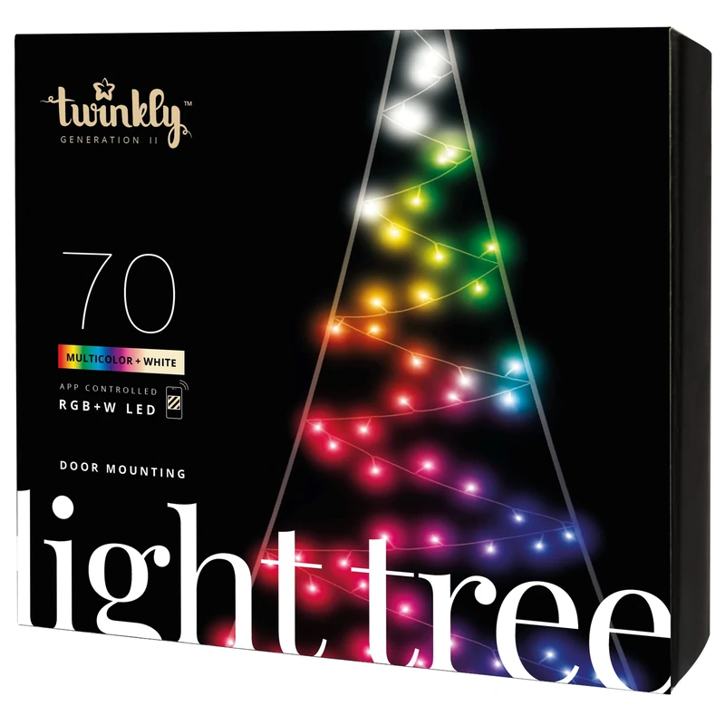Twinkly Light Tree 2D, Flat Christmas Tree for Doors and Walls Indoors and Outdoors, 70 Mappable RGB and White LEDs, Compatible with Alexa and Google Home, IP44, App Controlled Christmas Decoration