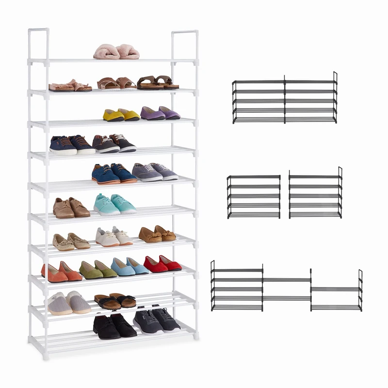 Relaxdays XXL Shoe Rack 10 Levels, Plug-in System, Hallway Storage Tower, Stable, Extendable, 175,5 x 93 x 30,5, White