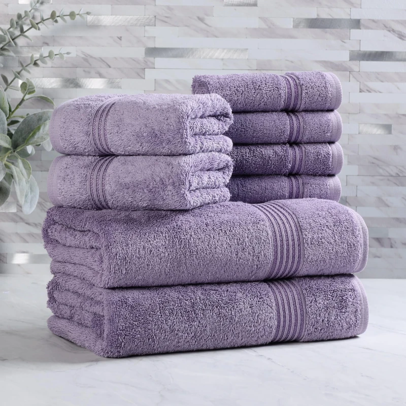 Superior Egyptian Cotton 8-Piece Towel Set, Assorted Towels for Home Bathroom, Guest Bath Decor Essentials, Includes 2 Bath, 4 Hand, 2 Face Towels/Washcloths, Quick Dry, Absorbent - Royal Purple