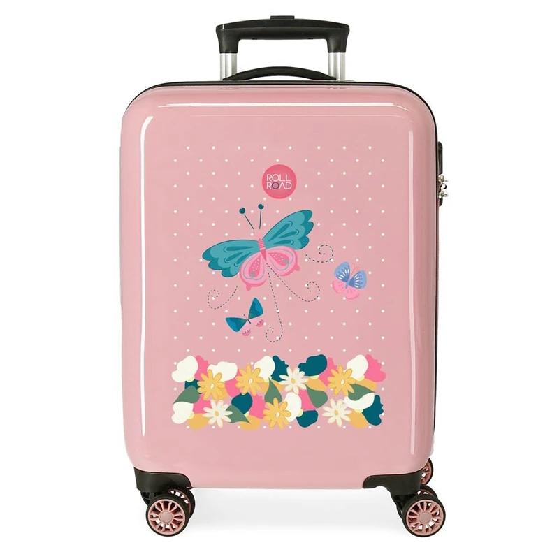Roll Road Precious Flower Cabin Suitcase Pink 38 x 55 x 20 cm Rigid ABS Side Combination Lock 34L 2 kg 4 Wheels Double Hand Luggage