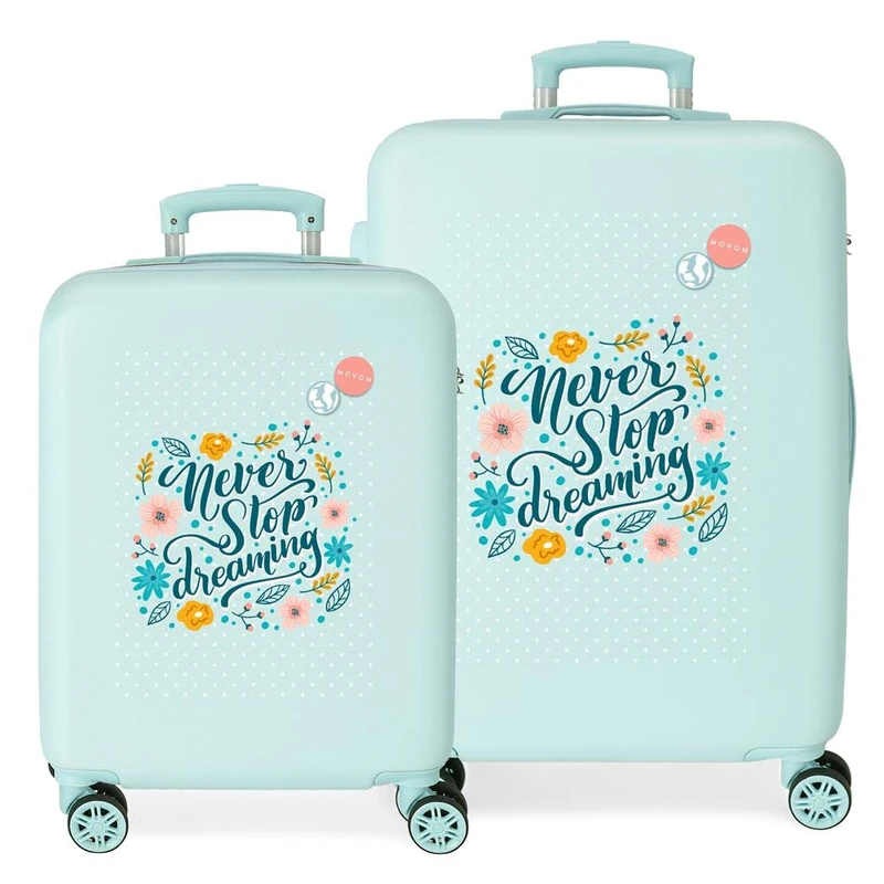 Movom Never Stop Dreaming Suitcase Set Blue 55/65 cm Rigid ABS Side Combination Lock 91L 6 kg 4 Wheels Double Hand Luggage